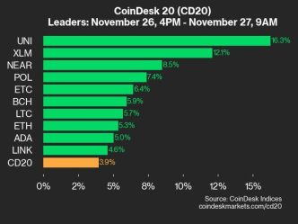 9am CoinDesk 20 Update for 2024-11-27: leaders chart