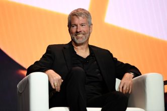 Michael Saylor speaks on stage during Bitcoin Conference 2023 at Miami Beach Convention Center on May 19, 2023 in Miami Beach, Florida. (Jason Koerner/Getty Images)