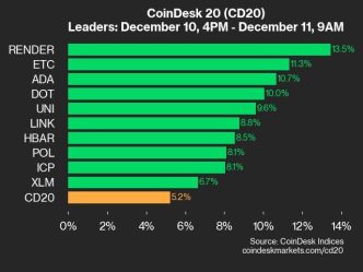 9am CoinDesk 20 Update for 2024-12-11: leaders chart