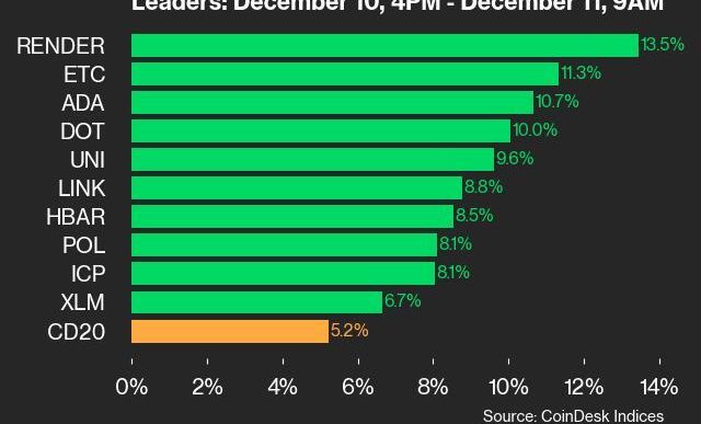 9am CoinDesk 20 Update for 2024-12-11: leaders chart