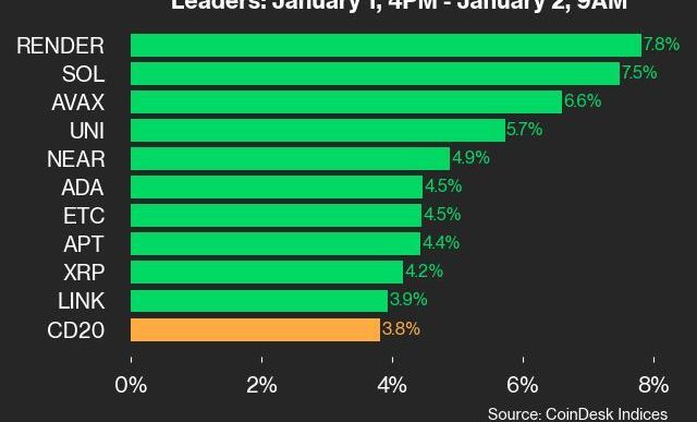 9am CoinDesk 20 Update for 2025-01-02: leaders chart