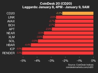 9am CoinDesk 20 Update for 2025-01-09: laggards chart